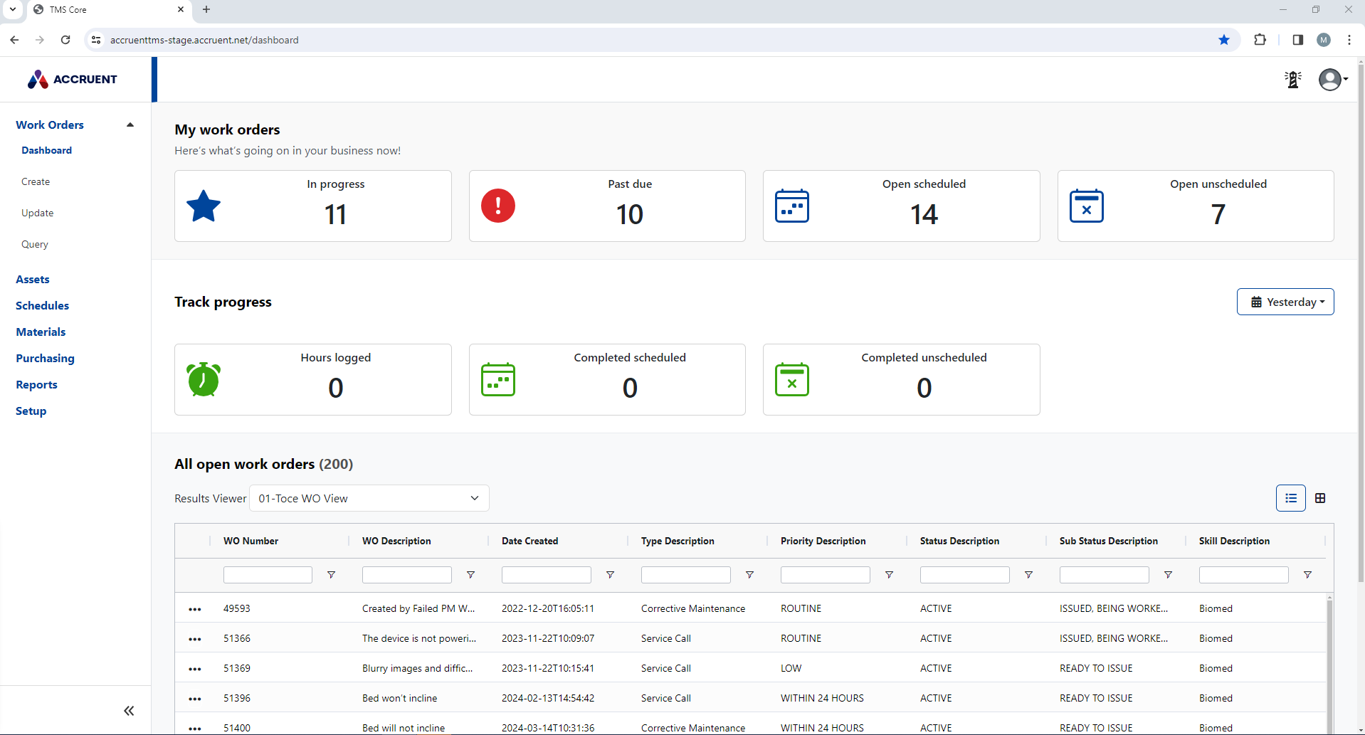 screenshot of Accruent TMS